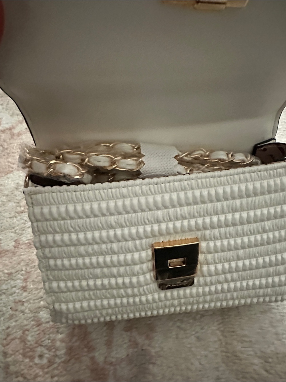 Aldo Cream Woven Top-Handle Bag with Gold Chain - Picture 5 of 6